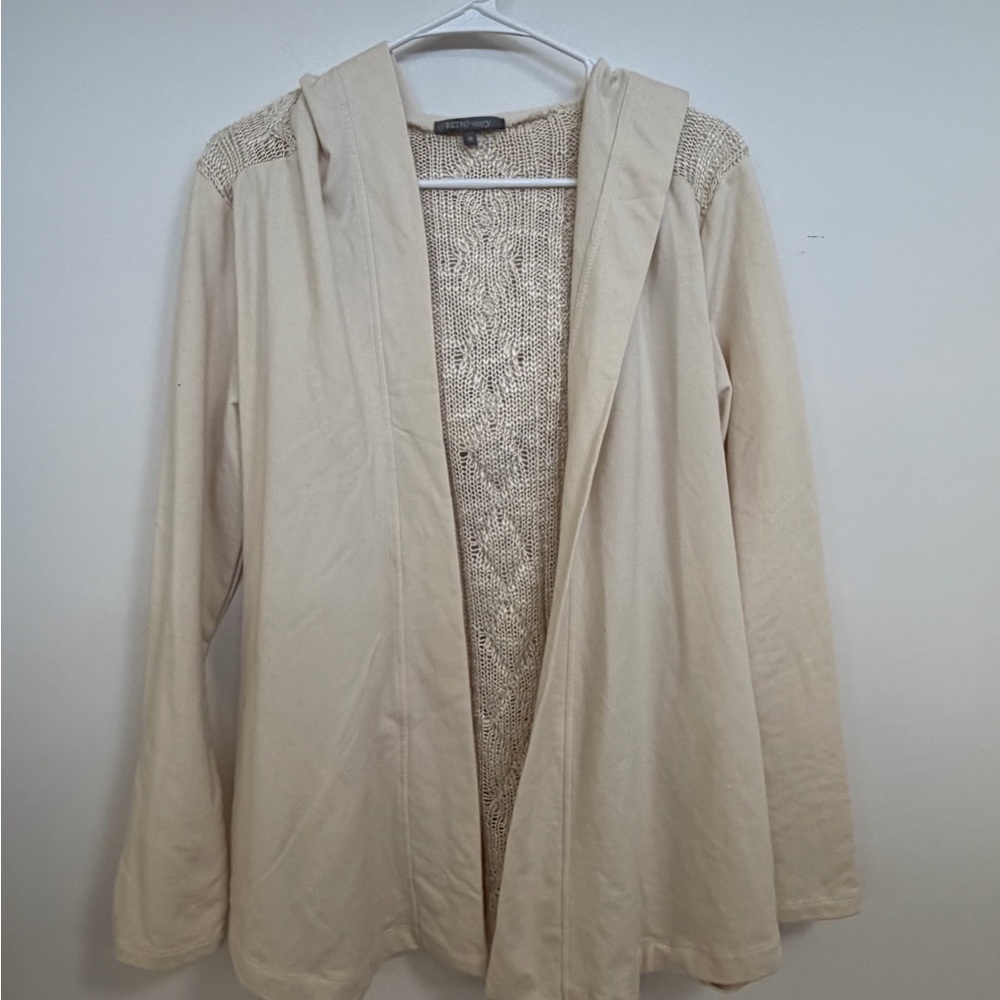 Elegant Cream Women's Hooded Cardigan- sweater like back
